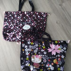2 X Hello Kitty Black and Pink Tote Bags with Floral Design. NWT/NWOT
